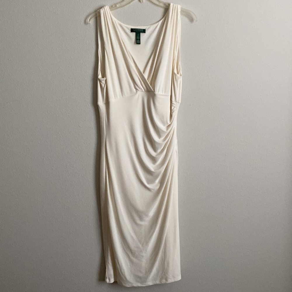 Lauren by Ralph Lauren ruched dress cream white
